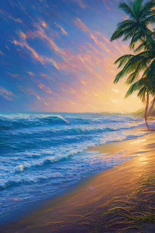 Prompt: oil painting beach hut beach grass and shoreline, seascape, fantasy detailed, painted by Dan Mumford, Alena Aenami, thomas kinkade, colorful, ,4k, unreal engine,Trending on artstation,