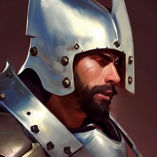 Image similar to Greg Manchess portrait painting of medieval warrior in plate armor as Overwatch character, wacky, medium shot, asymmetrical, profile picture, Organic Painting, sunny day, Matte Painting, bold shapes, hard edges, street art, trending on artstation, by Huang Guangjian and Gil Elvgren and Sachin Teng