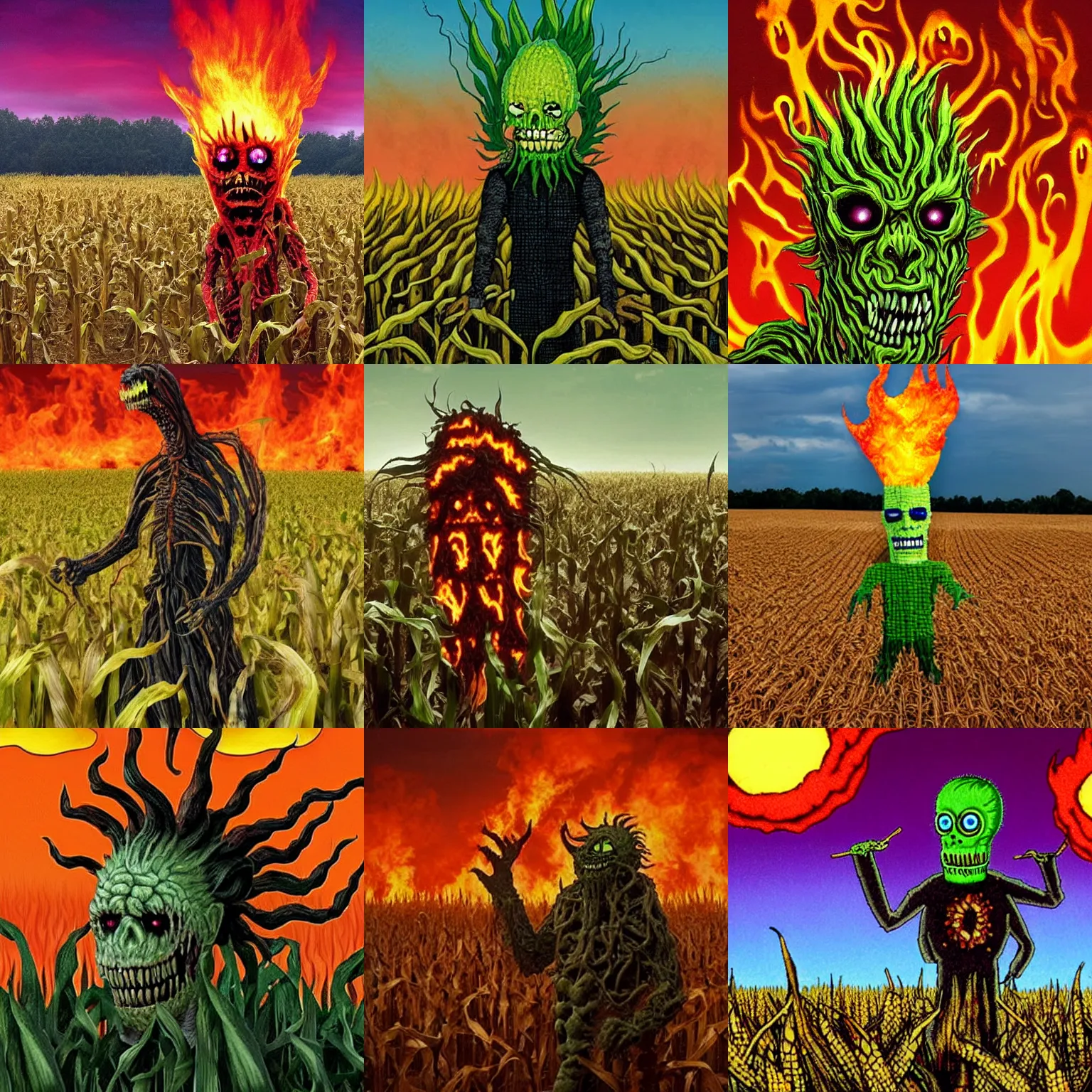 an evil eldritch undead monster made of corn, rising Stable Diffusion