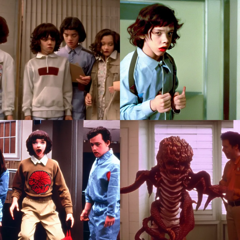 Prompt: the demogorgon from stranger things guest starring on seinfeld, film still,