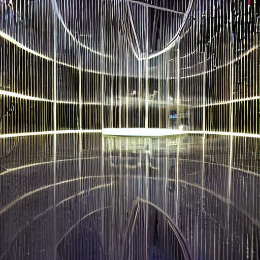 Prompt: an opera scenography of a labyrinth of glass.