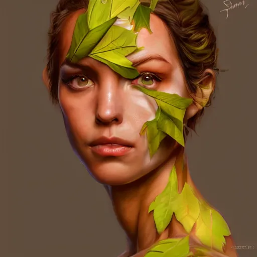 Prompt: sam riegel as a dryad, his skin are yellow leaves portrait, highly detailed, headshot, digital painting, trending on artstation, concept art, sharp focus, illustration, art by artgerm and greg rutkowski and magali villeneuve