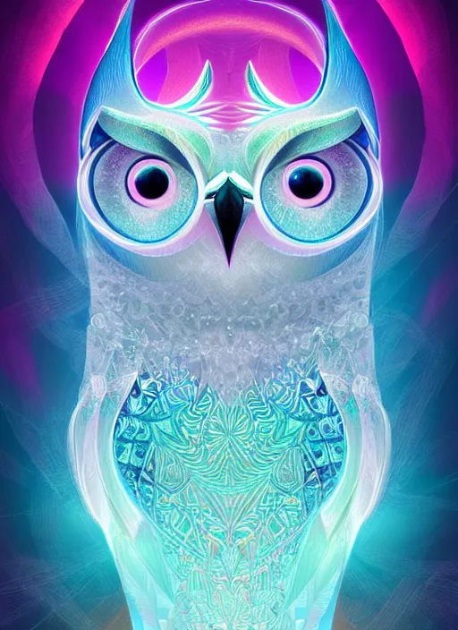 Image similar to symmetry!! product render poster vivid colors divine proportion owl, ice and snow, glowing fog intricate, elegant, highly detailed, digital painting, artstation, concept art, smooth, sharp focus, illustration,