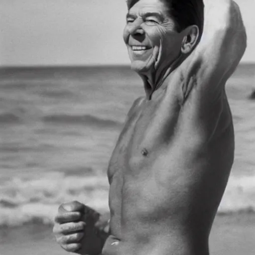 Image similar to ronald reagan wearing a bikini, nuclear explosion