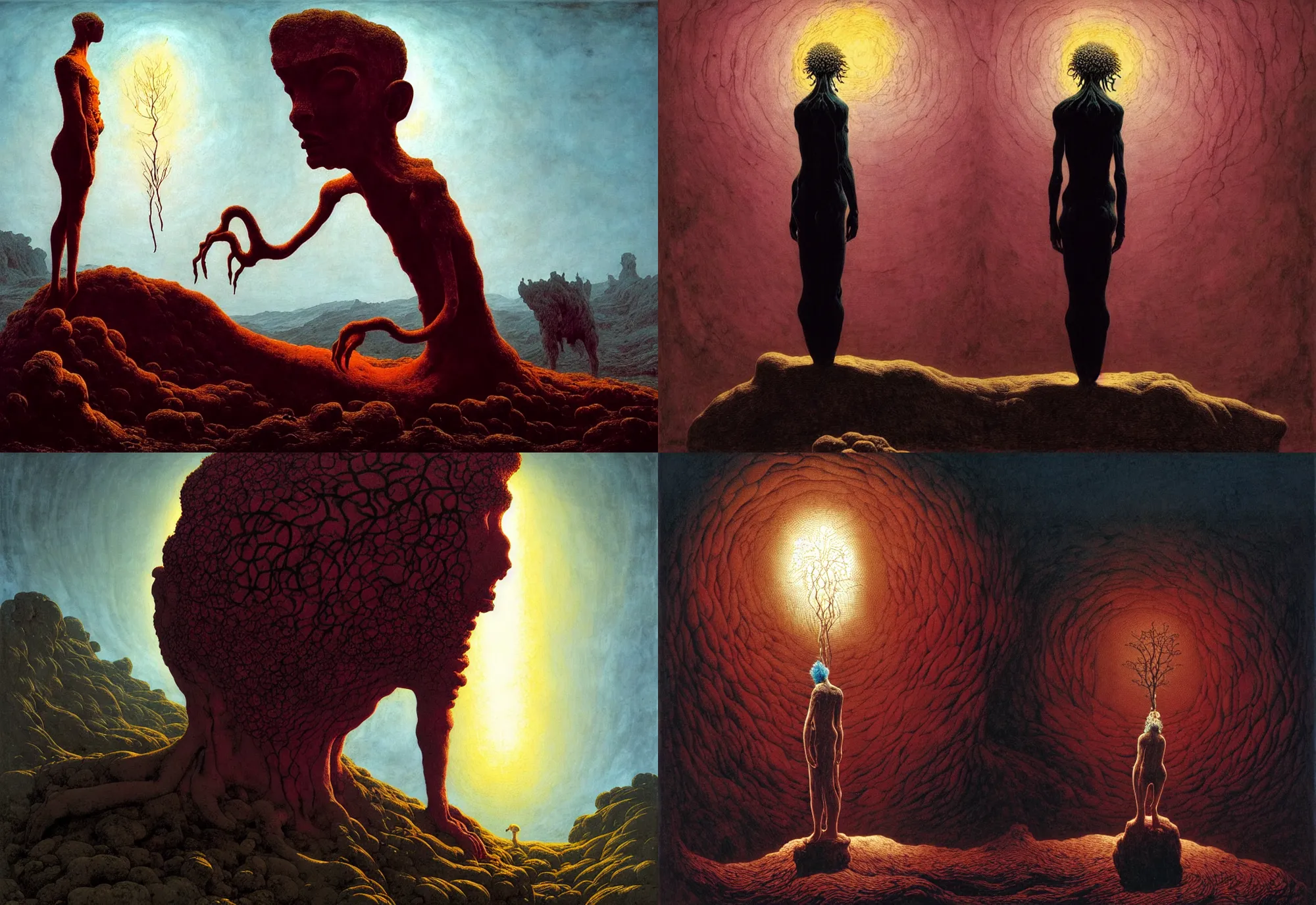 Image similar to ancient creature, by asaf hanuka, by caspar david friedrich, by wangechi mutu, by zdzisław beksinski, divine, powerful, accent lighting, cotton, corduroy, on path to enlightenment