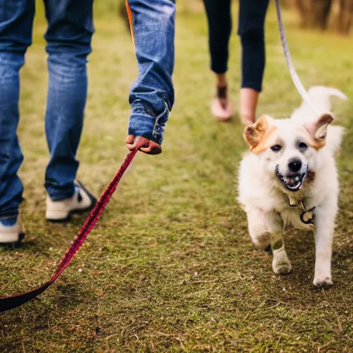 Prompt: dog walking a man on a leash