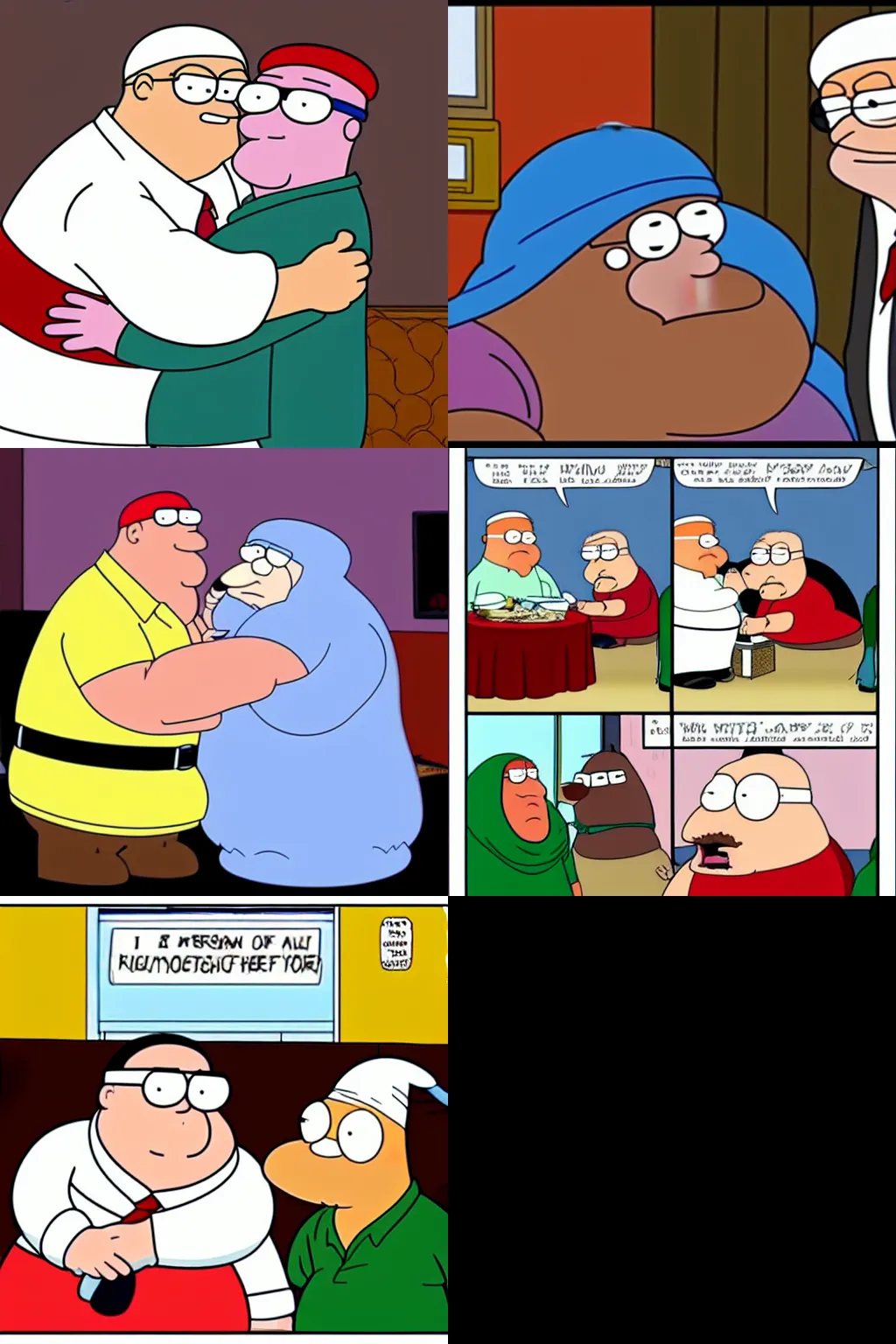 Prompt: peter griffin kissing osama bin laden in family guy