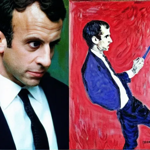 Image similar to Claude Monet painting Emmanuel Macron in American Psycho (1999)