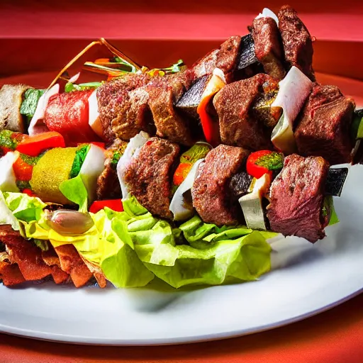 Prompt: art deco döner kebab, award winning photo, 4k, color, high quality, beautiful, served on a plate, architectural photo