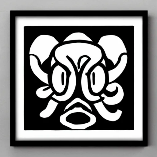 Prompt: very angry squid, 🦑 design in square frame, black and white, mad cuttlefish