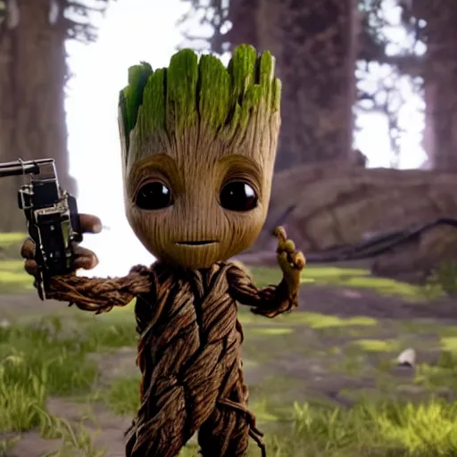 Image similar to Baby Groot + Grogu, RDR 2 mod