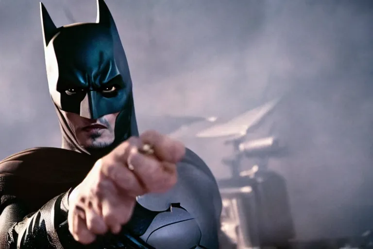Prompt: film still of Johnny Depp as Batman in The Batman, 4k