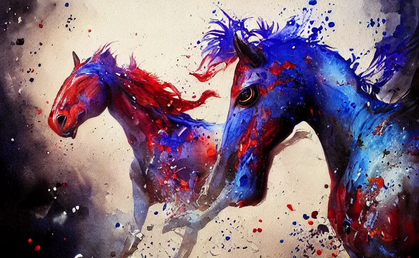 Image similar to a painting of pepsihorse trending on artstation in the style of greg rutkowski, 3 d, watercolor, beautiful, horse, pepsi, fluid