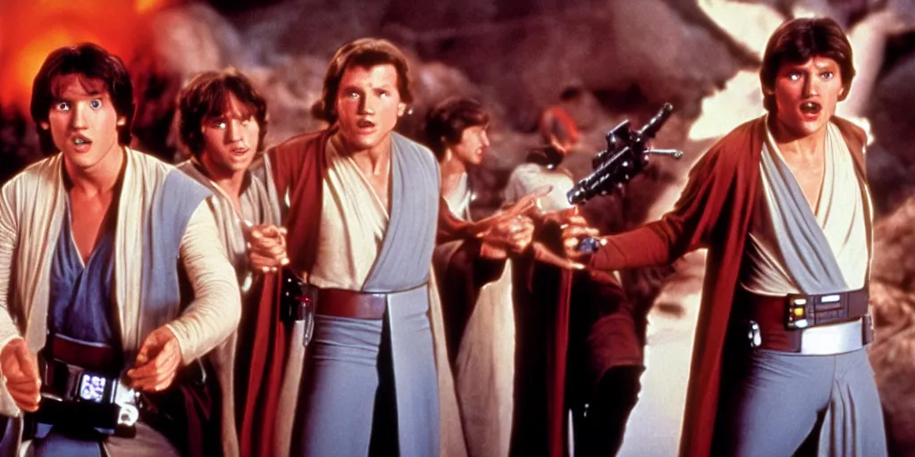 Prompt: a still from Star Wars: A New Hope featuring Bill and Ted