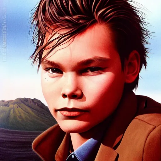 Prompt: river phoenix portrait by Peter Elson