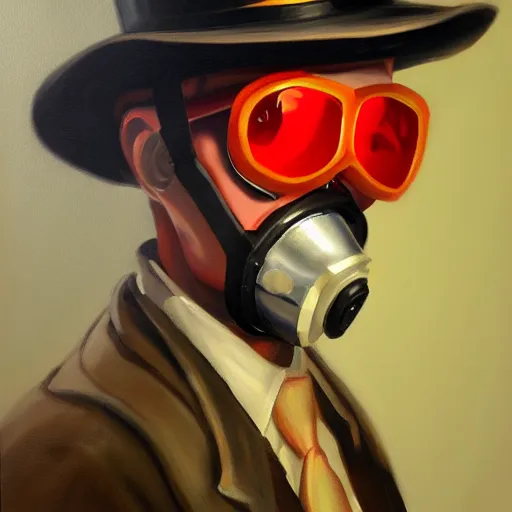 Image similar to pyro from team fortress 2, portrait, oil painting, high detail