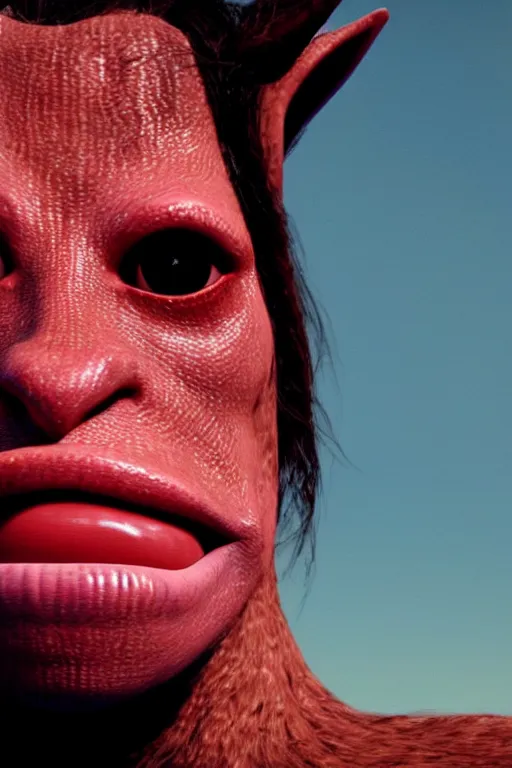 Image similar to film still of jar jar binks as a female cowgirl, long eyeslashes, big juicy lips, big seductive eyes, dramatic cinematic lighting, dolce & gabbana campaign, shot by mario testino, realistic vfx simulation, 4 k