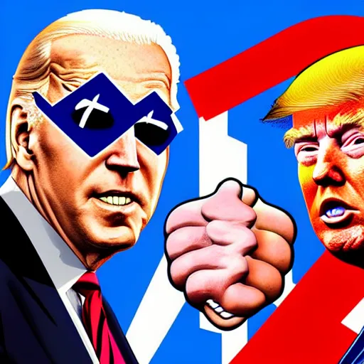 Image similar to joe biden vs donald trump, street fighter, fight, fistfight, digital art