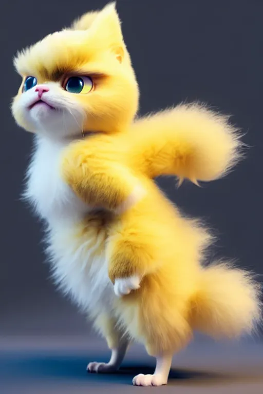 Image similar to high quality 3 d render hyperrealist very cute multipastel fluffy! grumpy griffin cat hybrid with fluffy wings!, vray smooth, in the style of detective pikachu, hannah yata charlie immer, dramatic yellow light, low angle, uhd 8 k, sharp focus