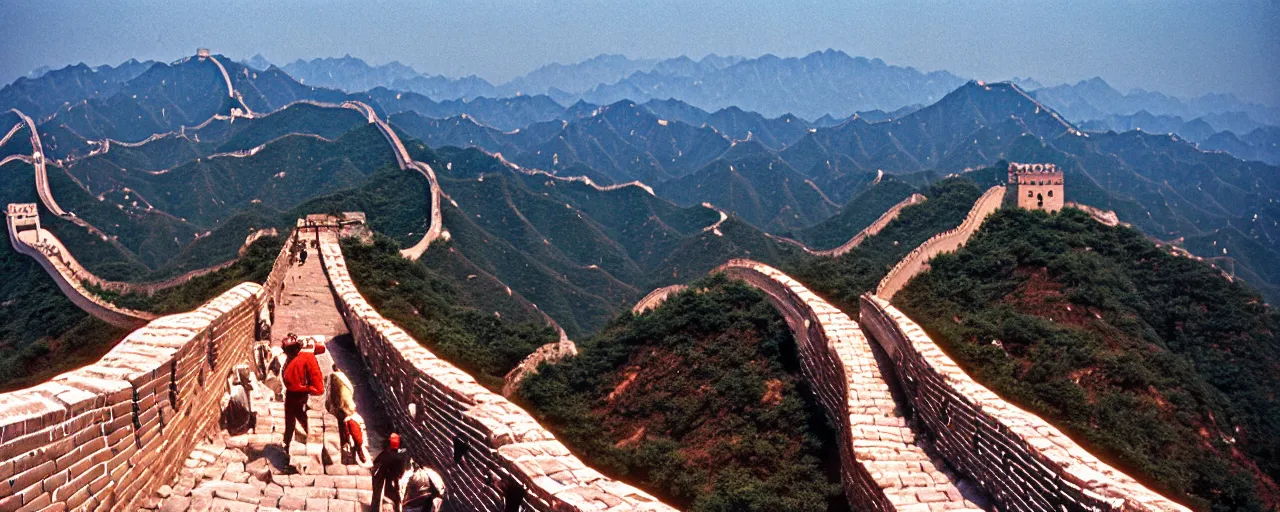 Prompt: spaghetti on top of building the great wall of china, fine detail, canon 5 0 mm, in the style wes anderson, kodachrome, retro