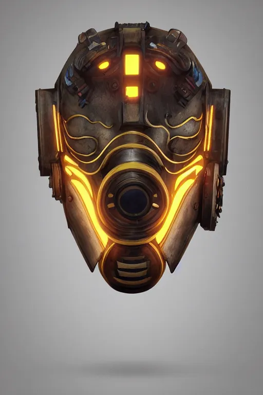 Prompt: steampunk mask minimalist fantasy art robot ninja helmet, global illumination ray tracing hdr fanart arstation by sung choi and eric pfeiffer and gabriel garza and casper konefal radiating a glowing aura