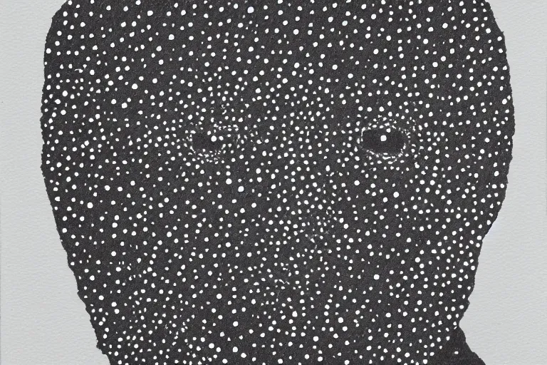 Image similar to face made out of planet, faceless people dark, dots, drip, stipple, pointillism, technical, abstract, minimal, style of francis bacon, asymmetry, pulled apart, cloak, hooded figure, made of dots, abstract, balaclava