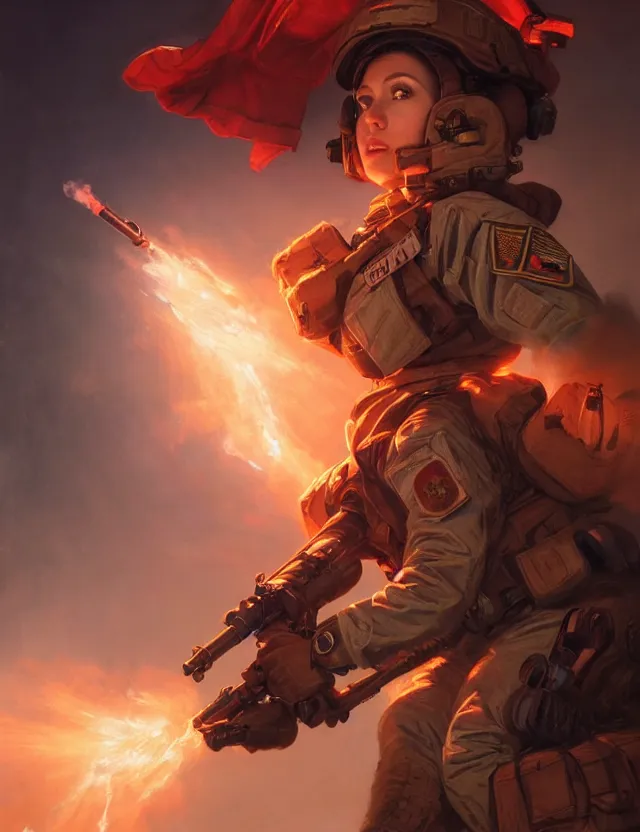 Image similar to a brown - haired woman in a military uniform hovering in the air glowing with red light and crackling energy, by frank fazetta and peter mohrbacher, trending on artstation, digital art, 4 k resolution, detailed, high quality, sharp focus, hq artwork, coherent, insane detail, concept art, character concept, character full body portrait