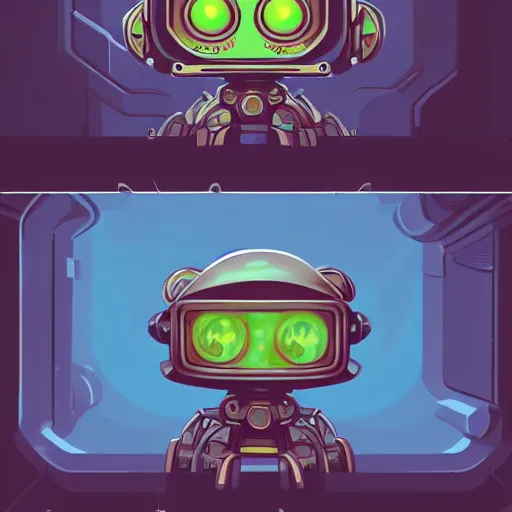 Prompt: a very cute looking robot with big eyes, a character portrait by dan mumford, behance contest winner, sots art, 2 d game art, flat shading, steampunk