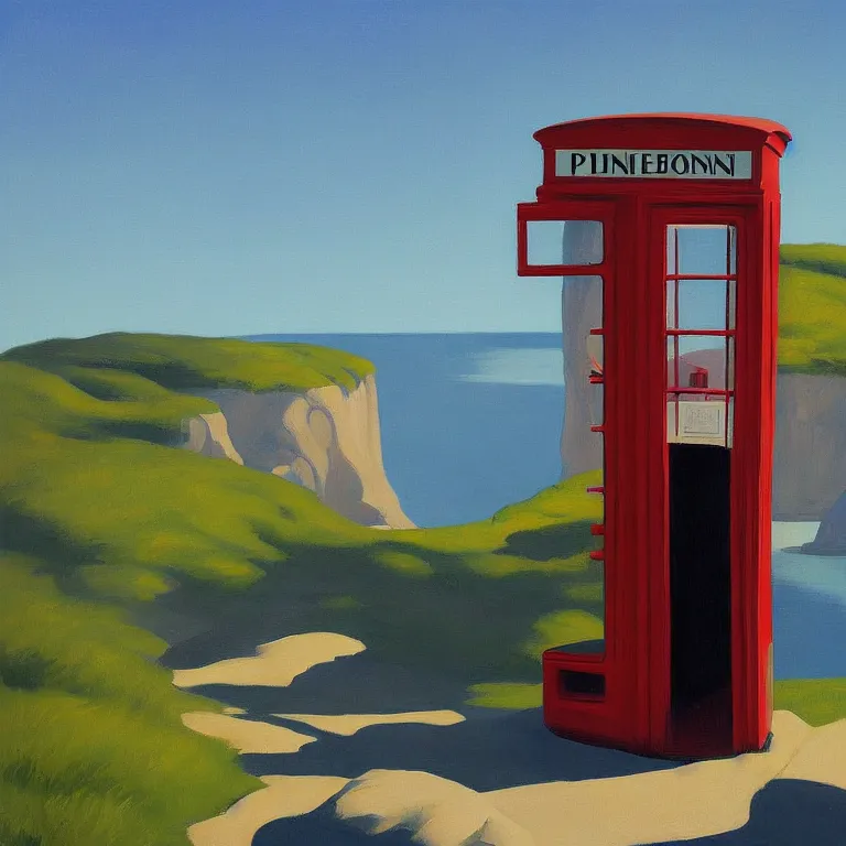 Image similar to phonebooth on a cliff, painted by Edward Hopper, painted by James Gilleard, airbrush