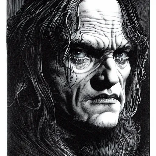 Image similar to medium portrait soft light, by bernie wrightson and joe fenton, inspired by lord of the rings, blue and grey only, etching, fine, sharp high detail,