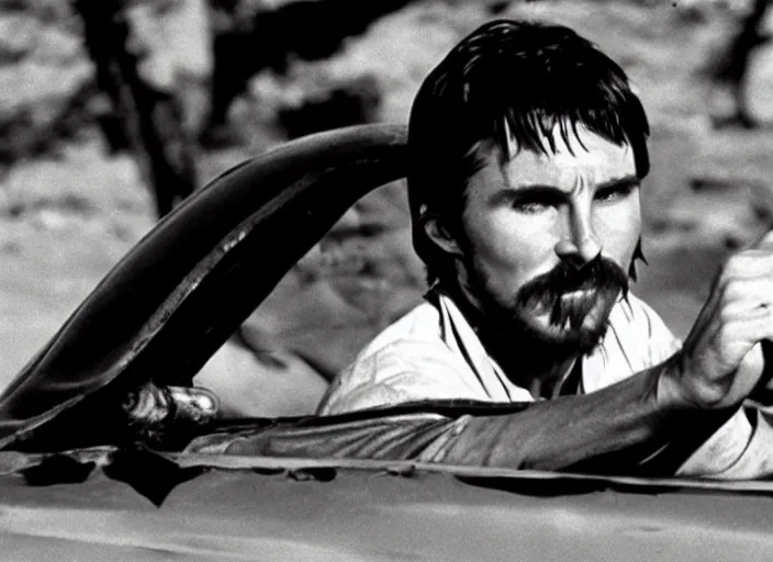 Image similar to film still of Christian Bale as Max in Mad Max 1979