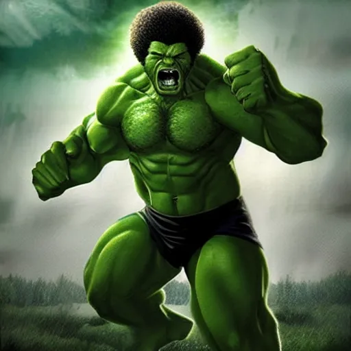 Image similar to photomanipulation of BOB ROSS as hulk, marvel