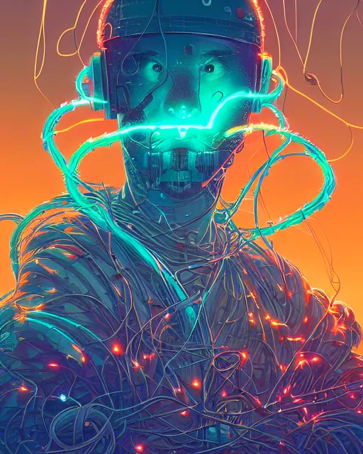 Image similar to retro cyborg heart dripping, tangled wires and electrical cables sparks, energy aura, by dan mumford, peter mohrbacher, ross tran, ismail inceoglu, sylvain sarrailh