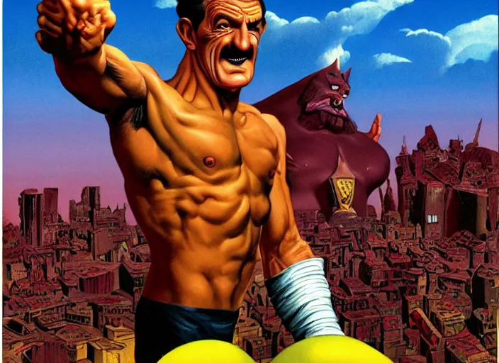 Image similar to barry chuckle demigod, universal reign, artwork by richard corben, 3 d, high resolution 8 k