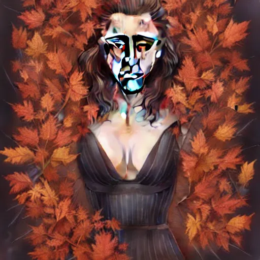 Image similar to gorgeous female stella maeve magician, realistic character concept, overhead shot, drone shot, elegant pose, spooky, illustration, symmetrical face and body, cinematic lighting, detailed realistic symmetrical eyes, 8 k, joshua middleton, artgerm, tom bagshaw, single face, insanely detailed and intricate elegant, autumn leaves