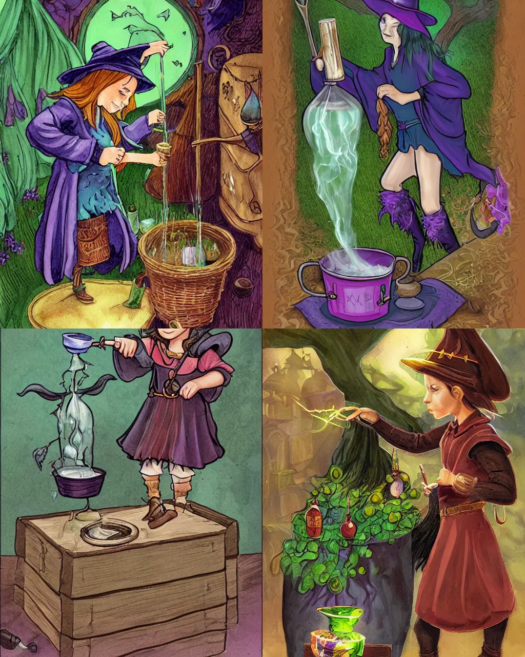 Prompt: a young witch making potions, by kaja foglio