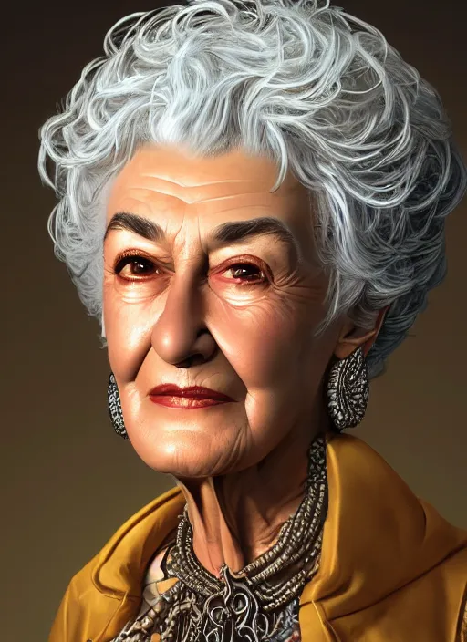 Image similar to highly detailed portrait of bea arthur, fantasy illustration by simon bisley, global illumination, radiant light, detailed and intricate environment