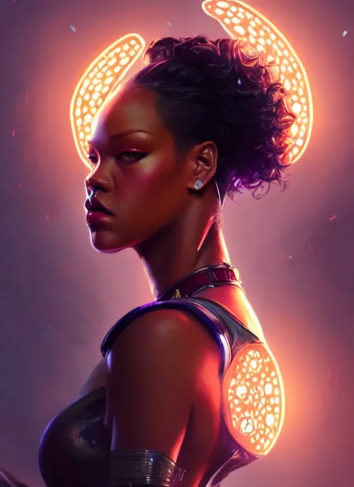 Image similar to portrait of apex legends rihanna, intricate, elegant, glowing lights, highly detailed, digital painting, artstation, glamor pose, concept art, smooth, sharp focus, illustration, art by artgerm and greg rutkowski, artey freytag