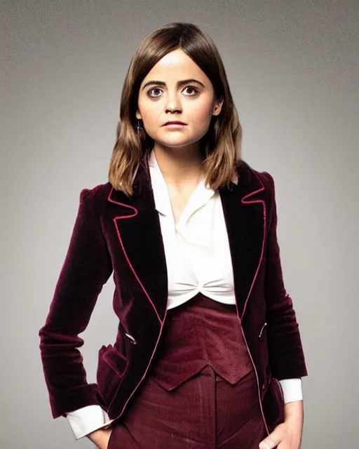 Image similar to Jenna Coleman as the Doctor, velvet blazer, waistcoat, Doctor Who