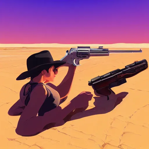 Prompt: smith & wesson revolver in the desert, smooth face, centered median photoshop filter cutout vector behance hd by artgerm, jesper ejsing, by rhads, makoto shinkai and lois van baarle, ilya kuvshinov, rossdraws, illustration, art by ilya kuvshinov and gustav klimt