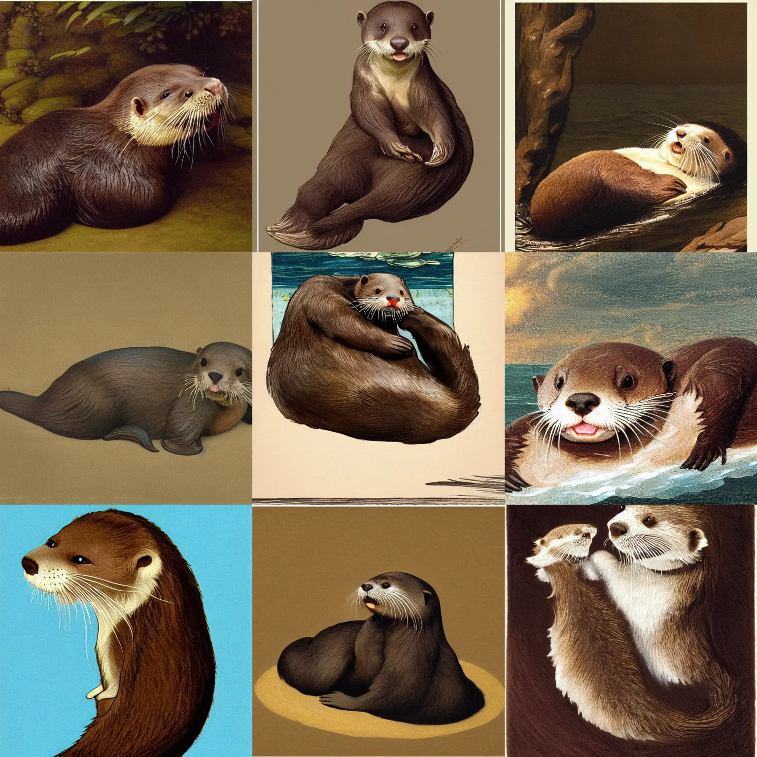 Prompt: cute otter, frederic leighton, concept art, digotal, highly detailed, eddotorial illustration, matte print