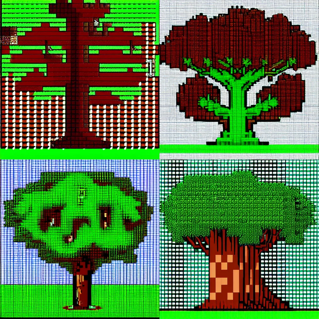 Prompt: big green tree, in the style of pixel art, 8-bit, 16-bit, snes, no grid lines, Matej ‘Retro’ Jan, sprite