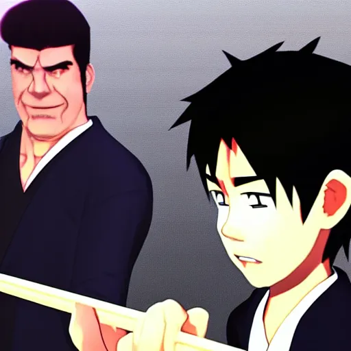 Image similar to simon cowell committing seppuku, anime style, gorgeous lighting, unreal engine