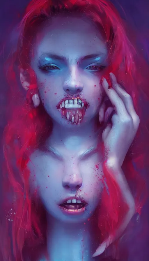 Image similar to shot of singer girl with pouty aerochrome ( ( ( lips ) ) ), powerful, adorable, expressive eyes, big evil grin, kawaii playful pose of a dancer, greg rutkowski, charlie bowater, yuumei, stephen gammell, unreal 5, daz, hyperrealistic, dark, dynamic lighting, fantasy art, beautiful face