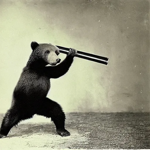 Image similar to “grizzly bear in full ninja outfit, 1900’s photo”