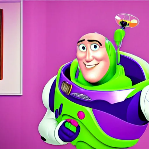 Image similar to buzz light year nervous about his job interview, realistic,