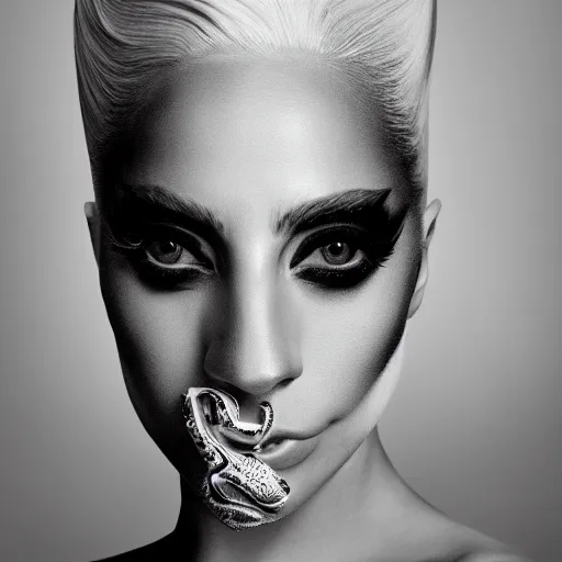 Image similar to beautiful professional black and white portrait photograph of lady gaga as a horse, hyperrealistic, studio lighting, stunning, 4 k