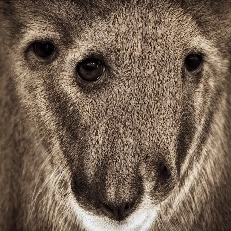 Image similar to the face of a mammal, portrait, photography, perfectly symmetrical face