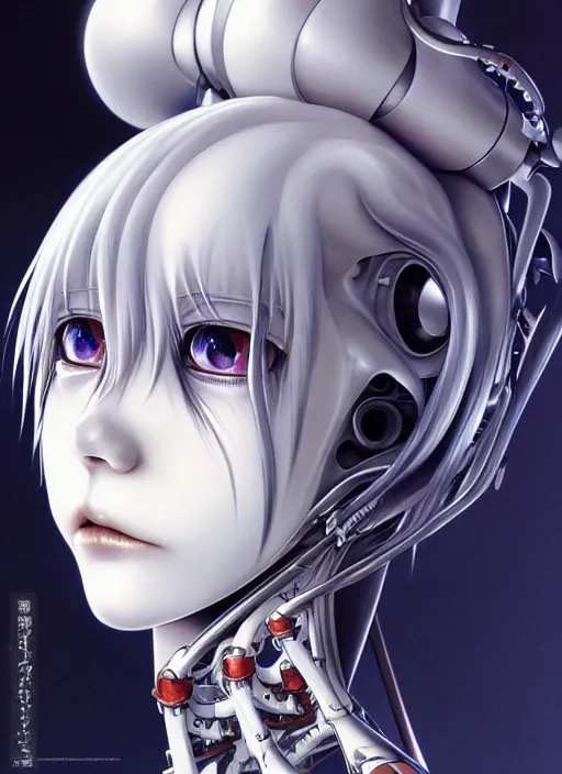 Image similar to Rei Ayanami by Yoshitaka Amano, by HR Giger, biomechanical, profile portrait, 4k, wide ayes, hyper detailed, hyperrealism, anime, deviantart artstation