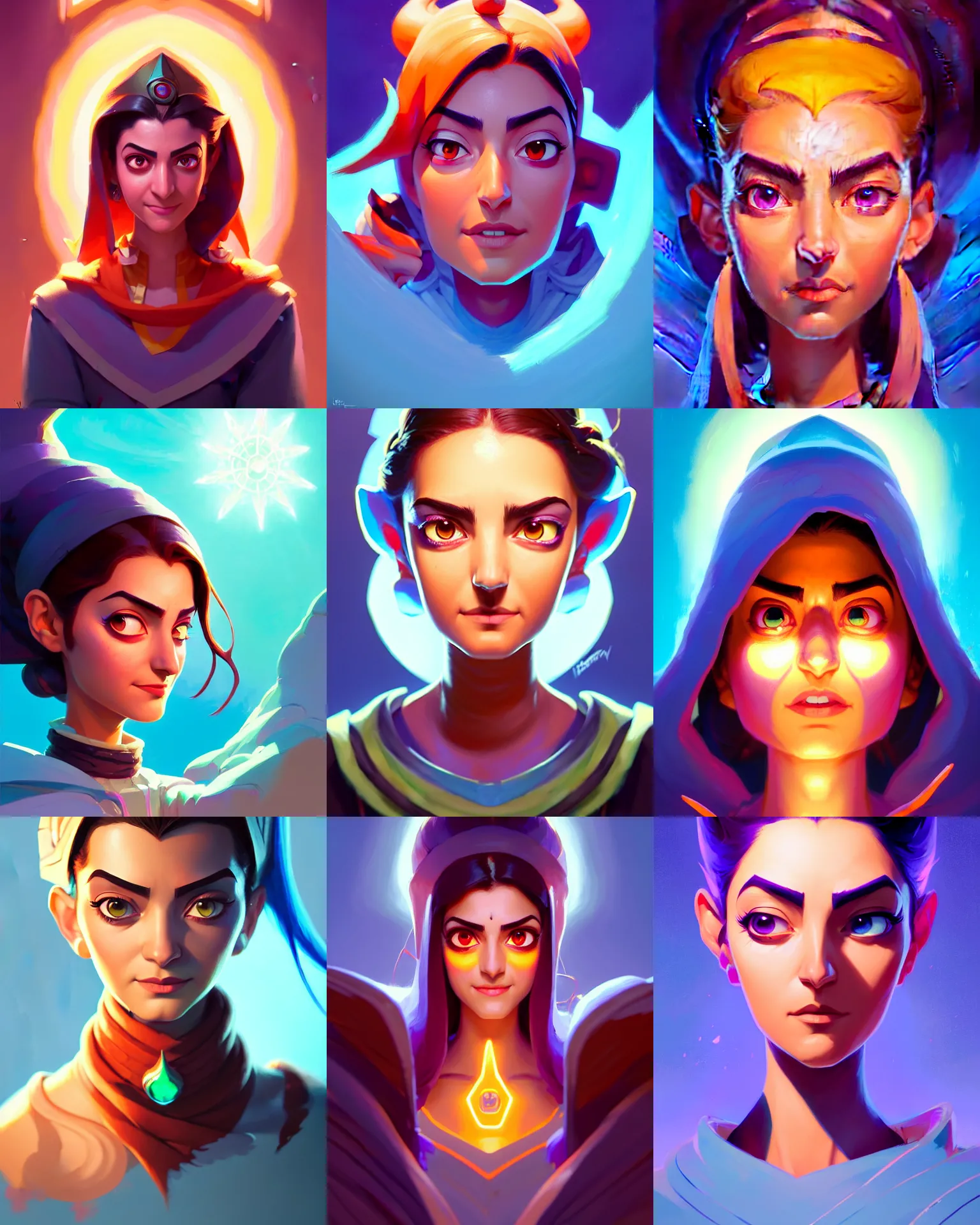 Image similar to head-on symmetrical centered painted portrait, Maya Ali as a mage, matte painting Arcane DOTA Blizzard pixar, maya engine on stylized background splash comics global illumination lighting artstation, by Jesper Ejsing, RHADS, Makoto Shinkai and Lois van baarle, ilya kuvshinov, rossdraws